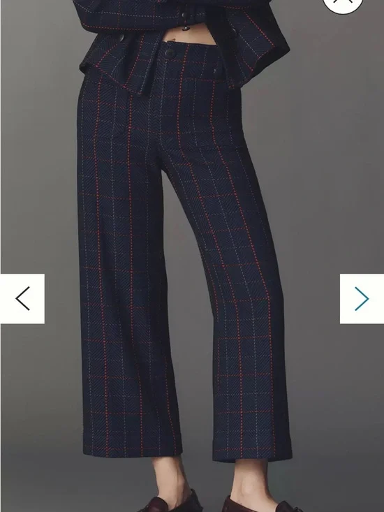 Anthropologie Maeve The Colette Merrick Knit Crop Pants Blue Red size 31 - Picture 2 of 11